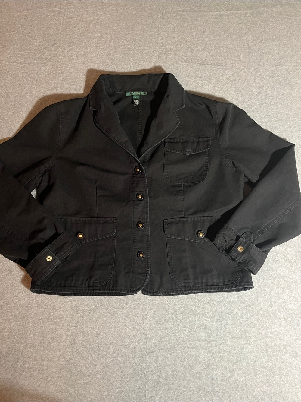 Lauren Ralph Lauren Black Cotton Button-Front Utility Blazer